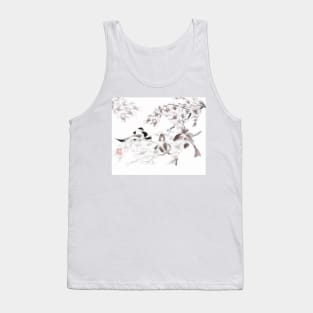 Koi carp with watercolour sakura sumi-e in shades of gray Tank Top